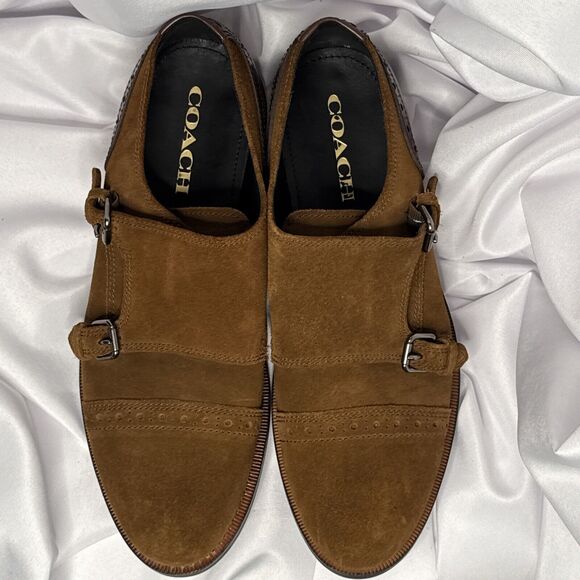 NWOB COACH MEN'S BLEECKER DOUBLE MONK BROWN SUEDE SHOES US SIZE 12D BoxC - Picture 2 of 8